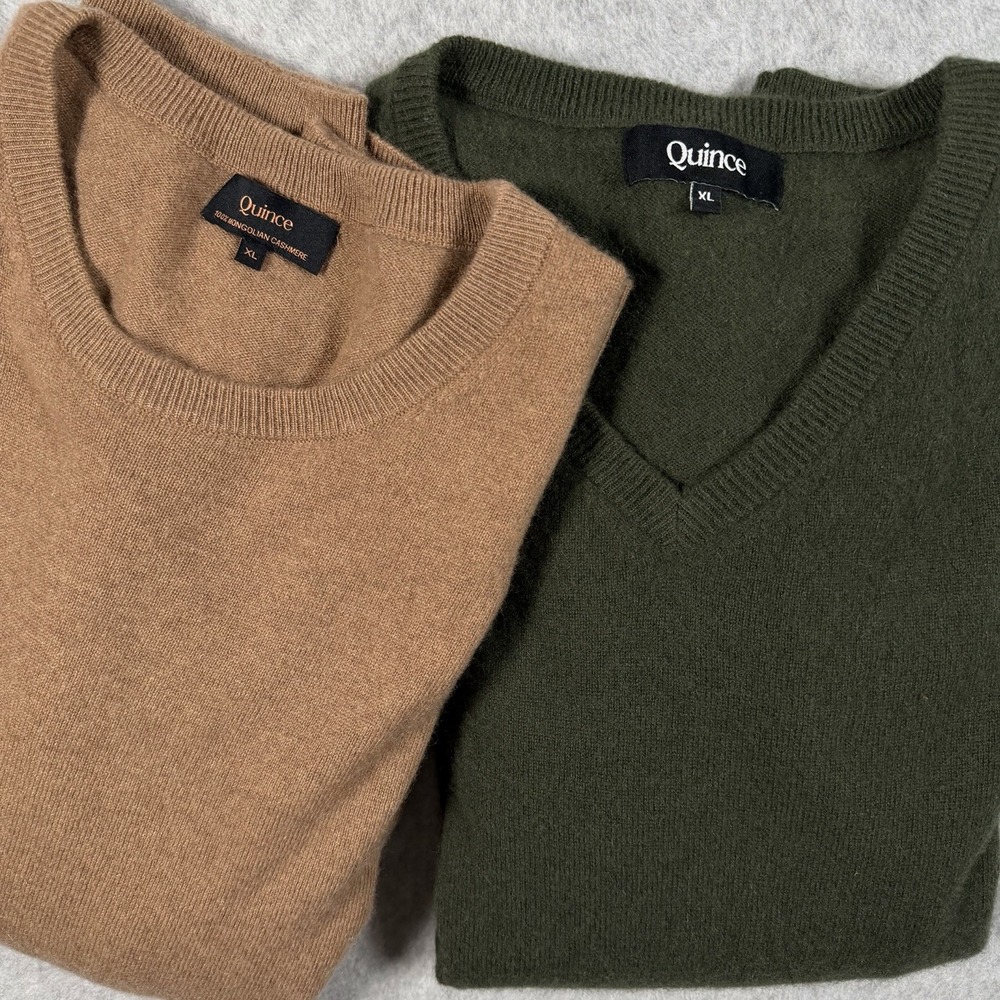 Quince 100% Mongolian Cashmere Sweater Lot Of 2 Mens XL Brown/Green Preppy